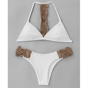 White Mocha Braided Halter Bikini   NWT